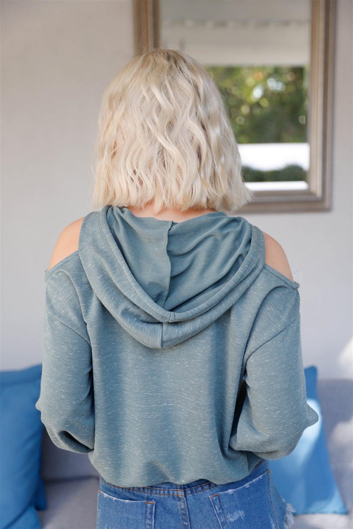 Sage Cut-Out Shoulder Details Hooded Sweatshirt /3-2-1