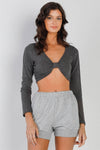 Charcoal Bow Detail V-Neck Long Sleeve Top /3-2-1