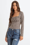 Mocha & White Floral Ribbed Long Sleeve Cut-Out Back Bodysuit /3-2 - Tasha Apparel Wholesale