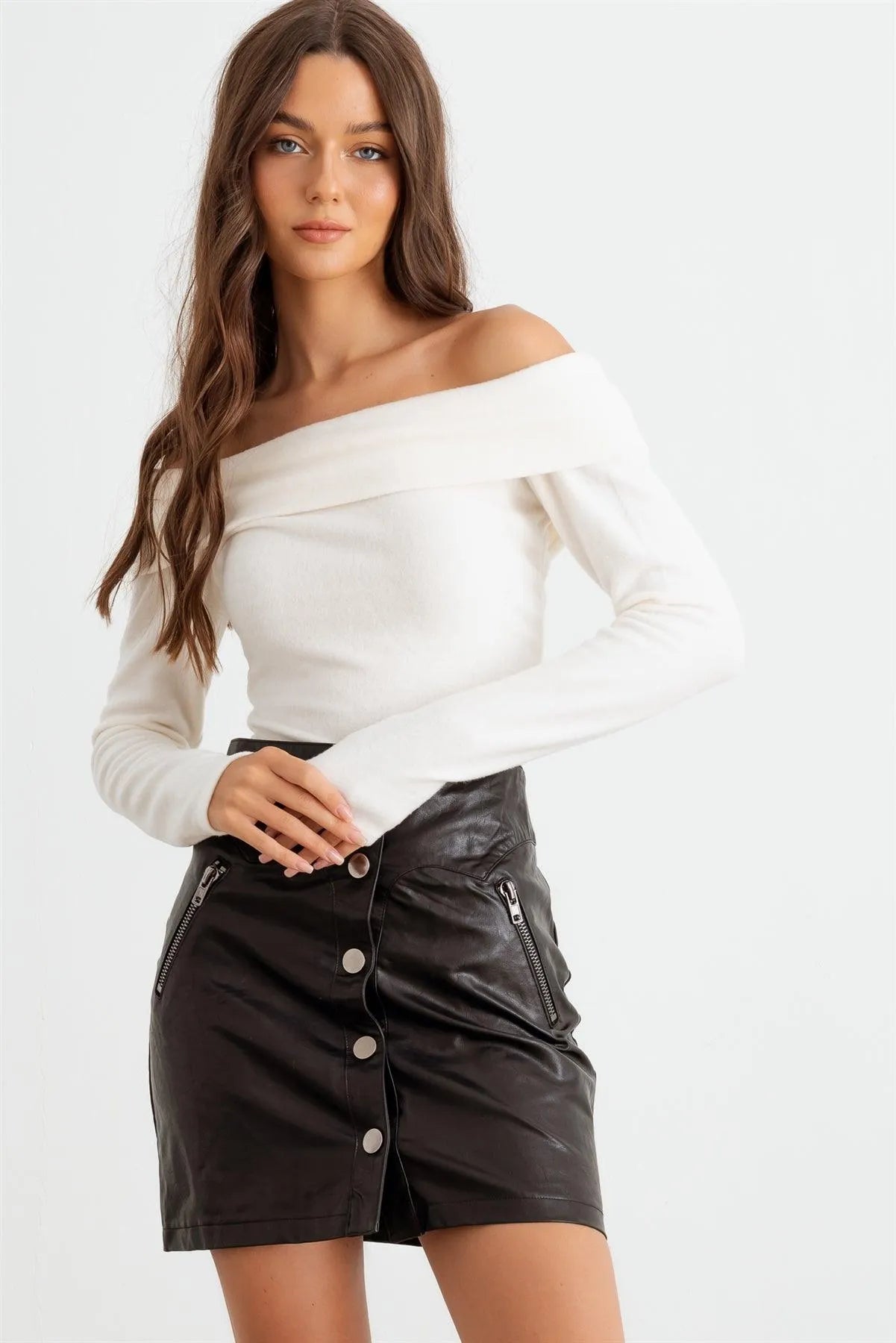 Off-White Off-The-Shoulder Long Sleeve Bodysuit /3-2-1 - Tasha Apparel Wholesale