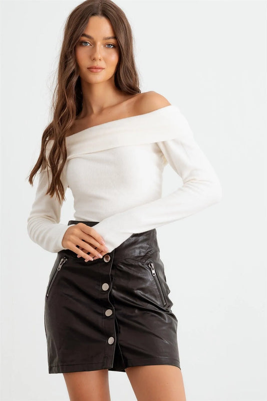 Off-White Off-The-Shoulder Long Sleeve Bodysuit /3-2-1 - Tasha Apparel Wholesale