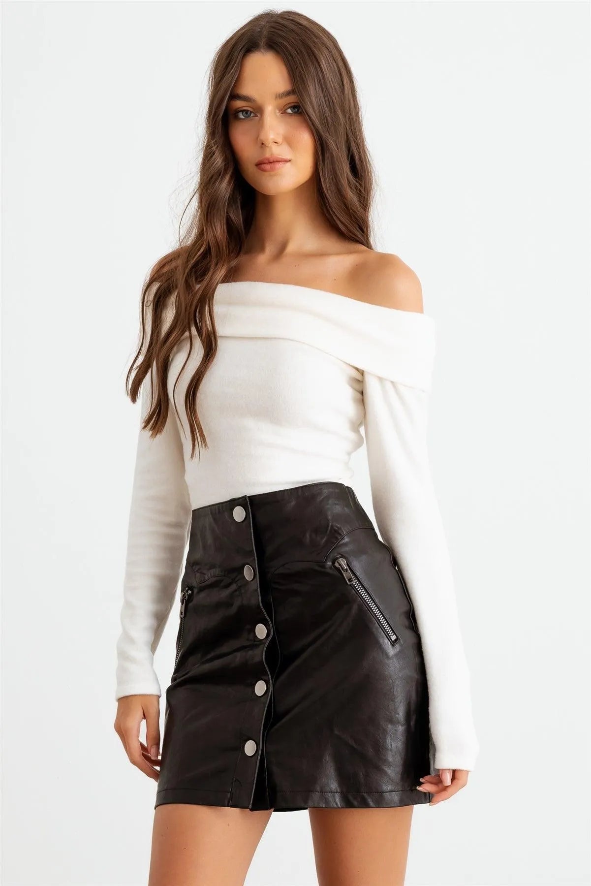 Off-White Off-The-Shoulder Long Sleeve Bodysuit /3-2-1 - Tasha Apparel Wholesale