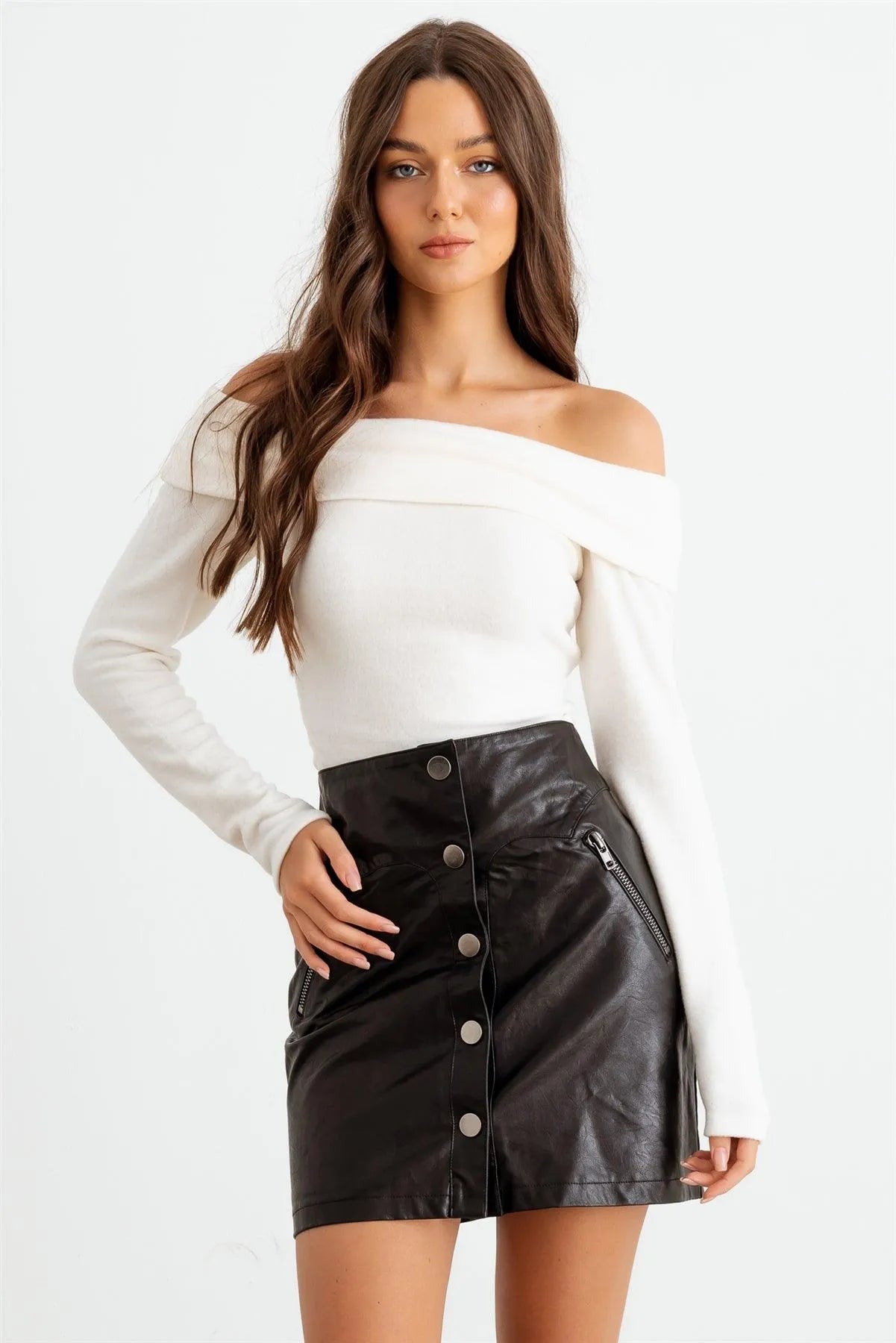 Off-White Off-The-Shoulder Long Sleeve Bodysuit /3-2-1 - Tasha Apparel Wholesale