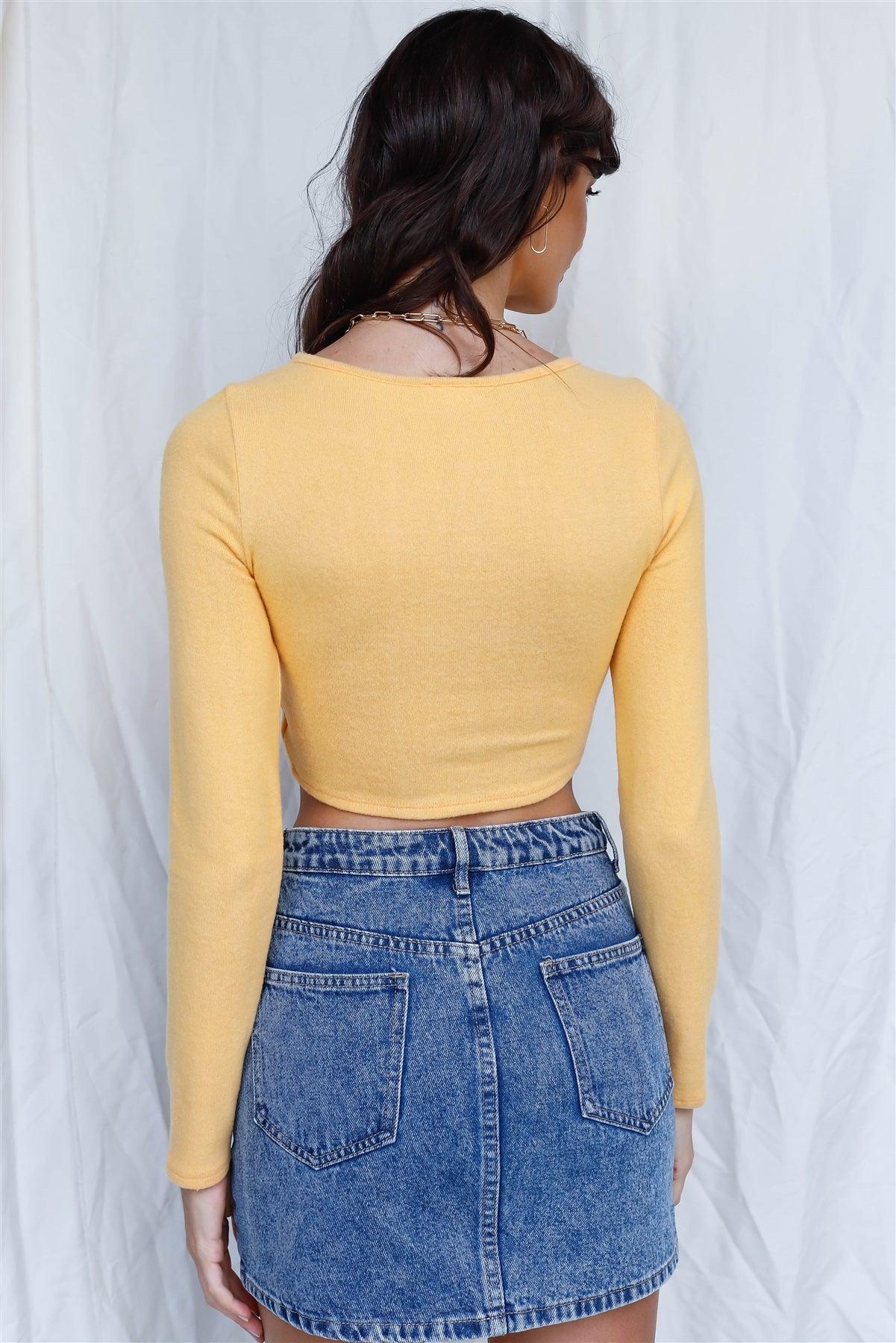 Apricot Flannel Cut-Out Tie Detail Long Sleeve Crop Top /3-2-1