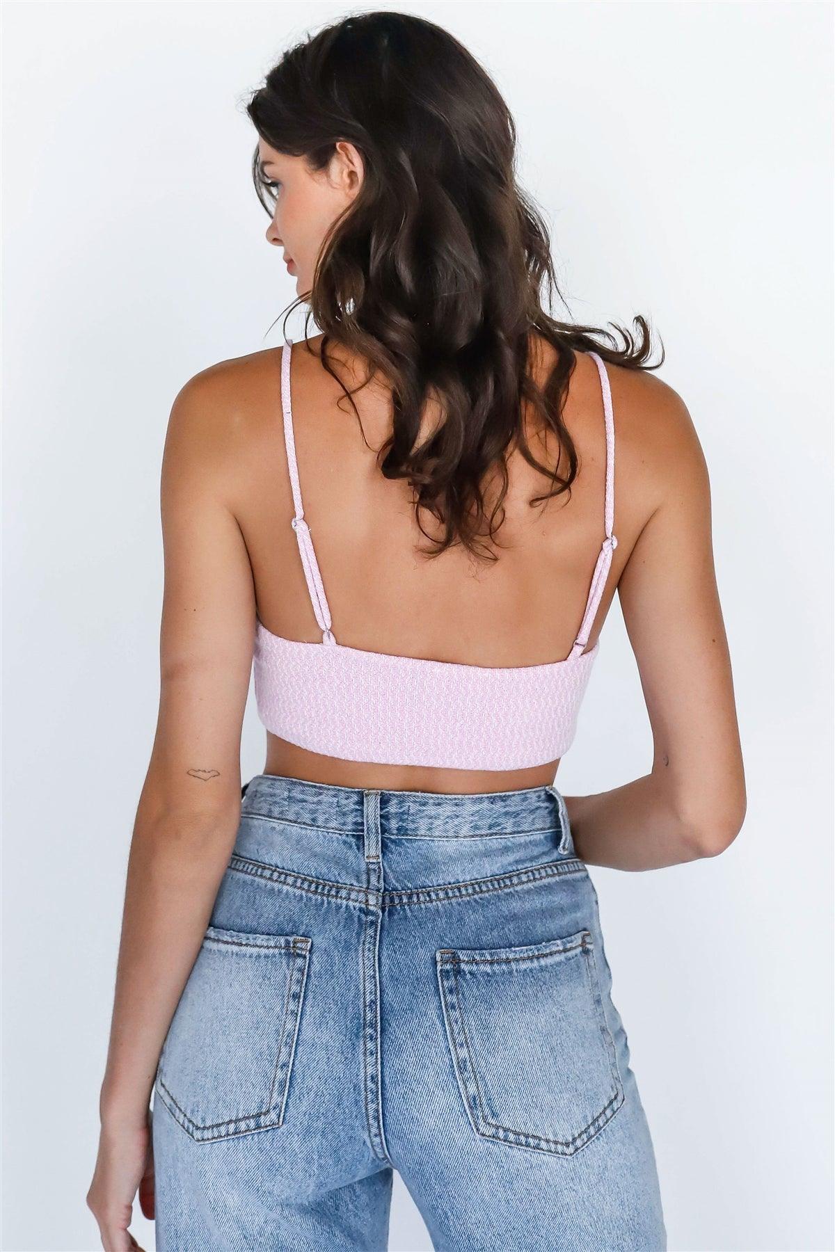 Pink & White Knit Bow Detail Cut-Out Sleeveless Bodysuit /3-2-1