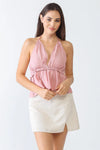 Mauve V-Neck Sleeveless Flare Hem Crop Top /2-1-1 - Tasha Apparel Wholesale