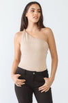 Taupe One Shoulder Sleeveless Soft-To-Touch Bodysuit /3-2-1