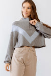 Grey & Blue Knit Zip-Up Long Sleeve Crop Sweater /1-2-2-1