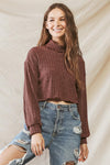 Red Brown Knit Ribbed Stitch Detail Turtle Neck Top /1-2-2-1