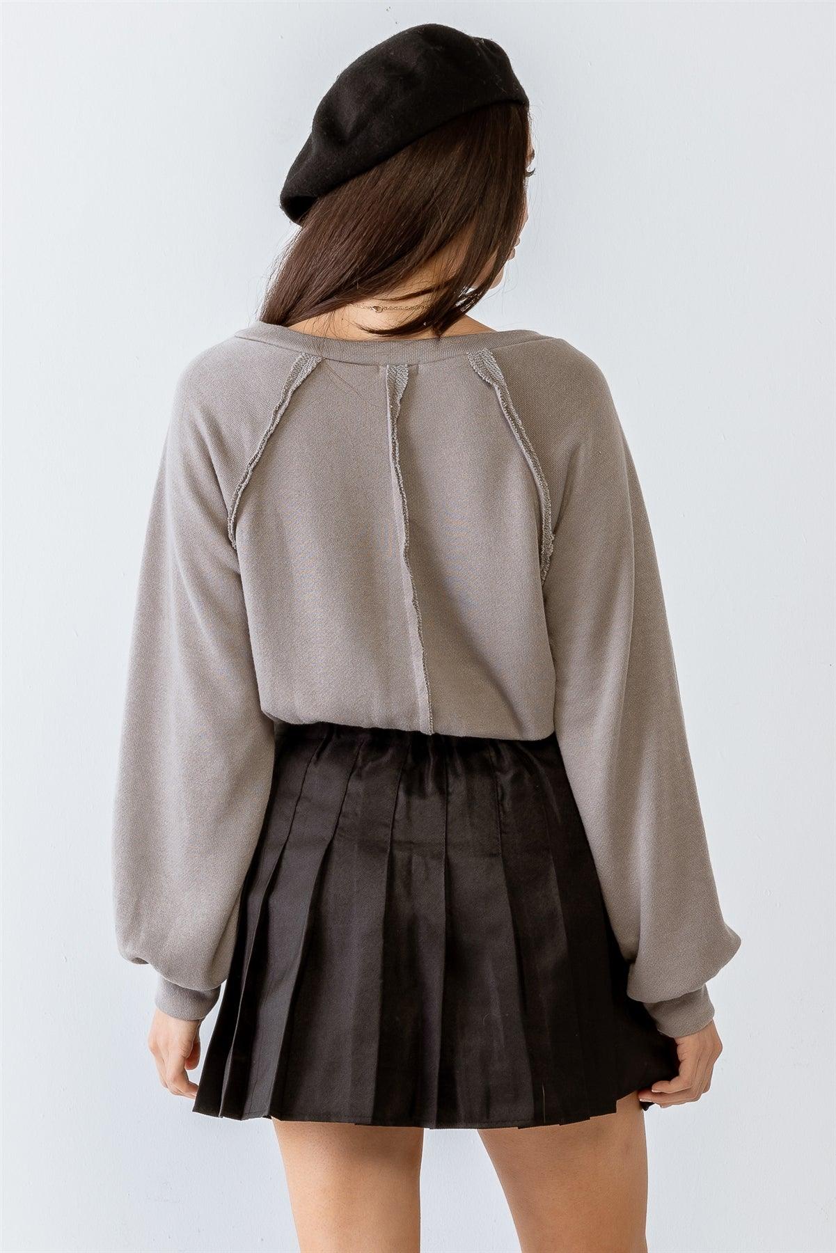Grey Inside-Out Detail Long Sleeve Crop Top /3-2
