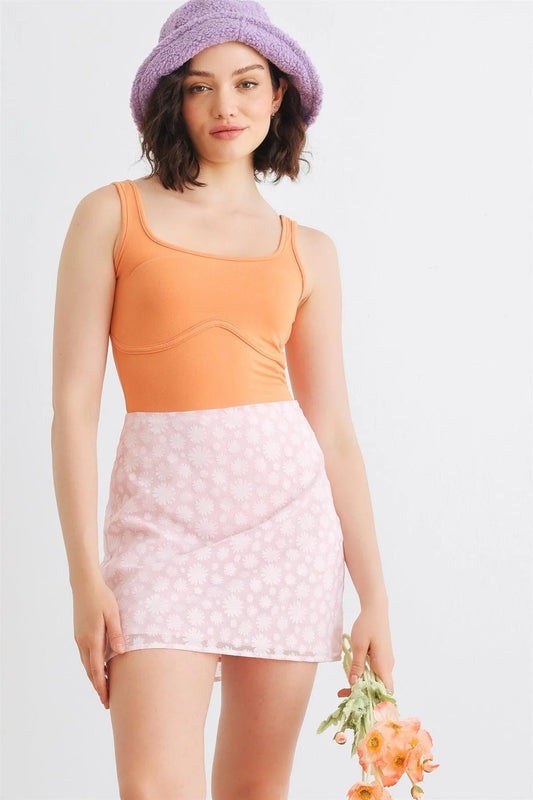 Apricot Sleeveless Square Neck Bodysuit /1-1-1 - Tasha Apparel Wholesale