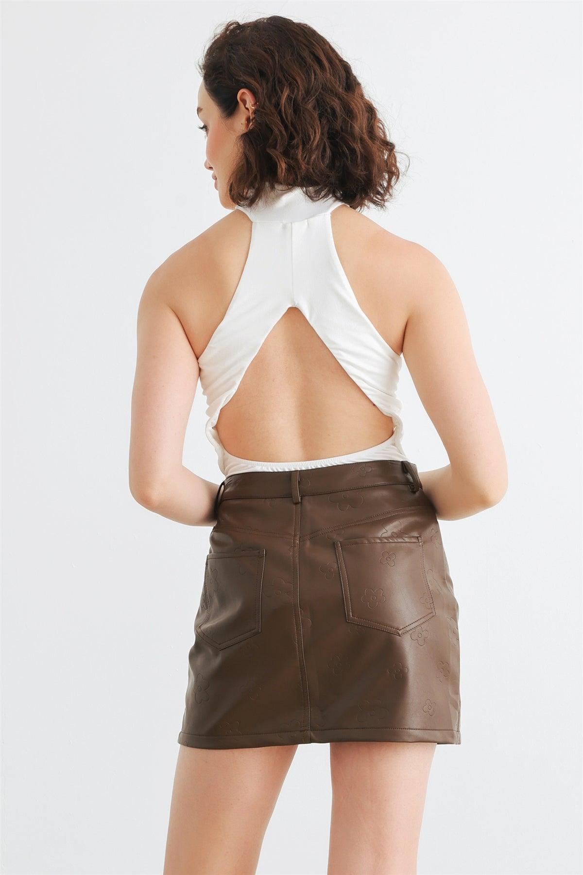 Off-White Sleeveless Mock Neck Open Back Bodysuit /1-2-2-1