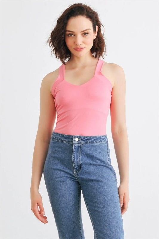 Pink Sleeveless Criss-Cross Back Bodysuit /1-2-2-1 - Tasha Apparel Wholesale