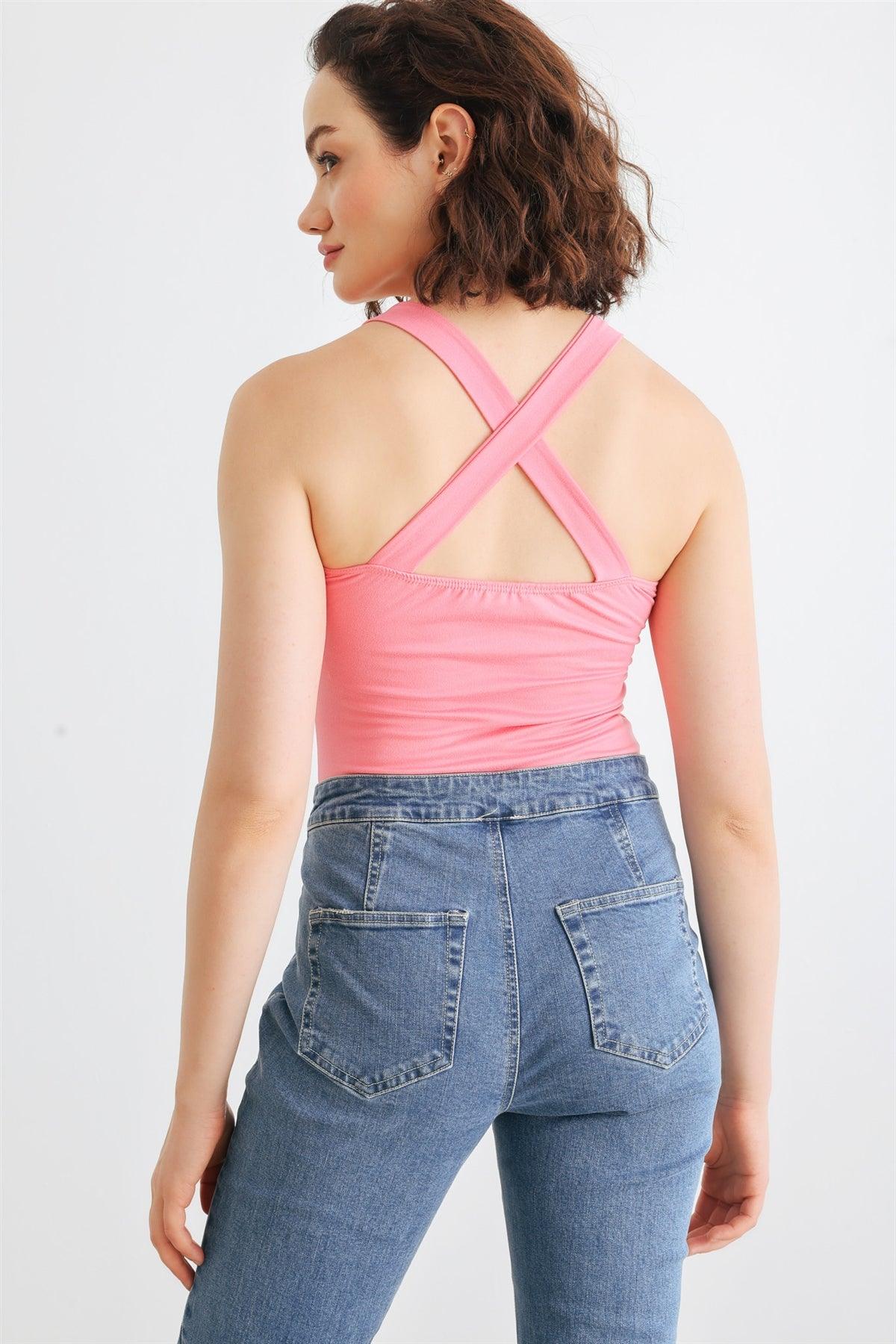 Pink Sleeveless Criss-Cross Back Bodysuit /1-2-2-1