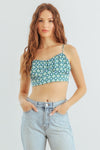 Blue & Lime Abstract Satin Sleeveless Crop Top /1-2-2-1