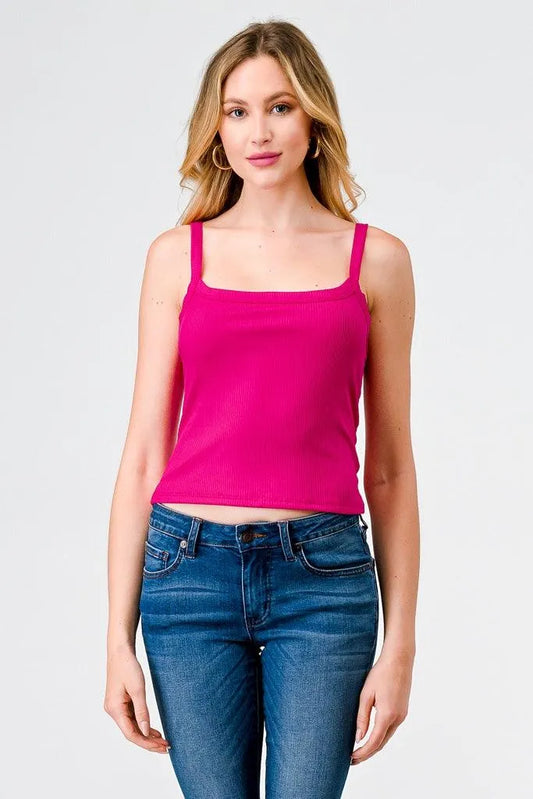Fuchsia Ribbed Strappy Crop Tank Top /1-2-2-1 - Tasha Apparel Wholesale