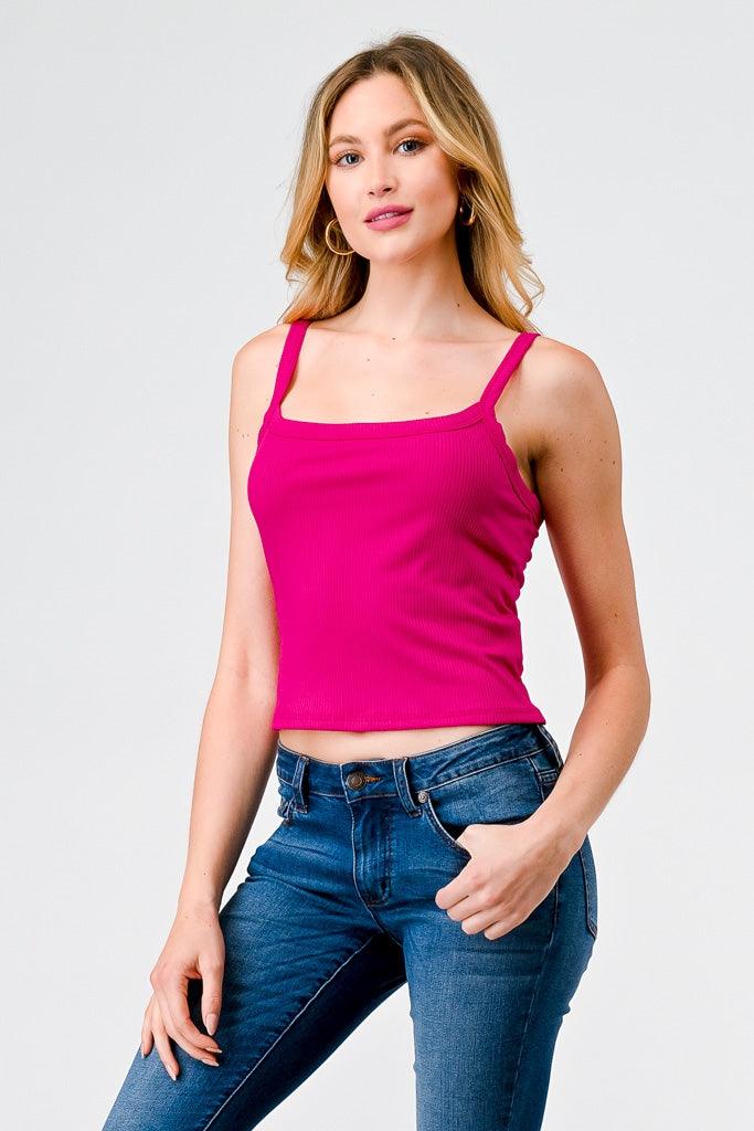Fuchsia Ribbed Strappy Crop Tank Top /1-2-2-1