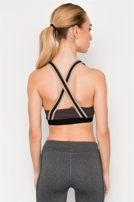 Grey Mocha Sports Bra Active Crop Top / 3-3 - Tasha Apparel Wholesale