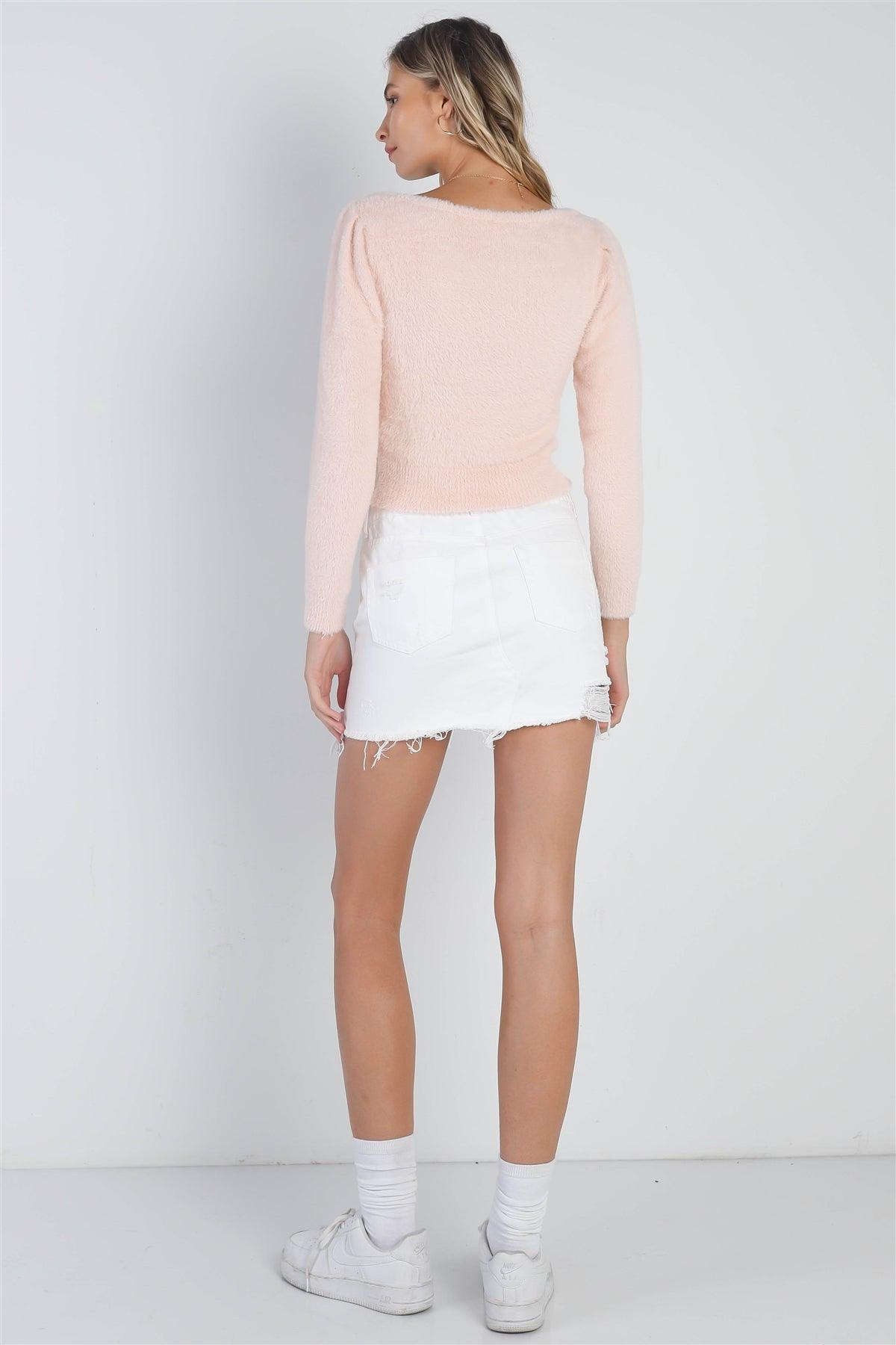 Blush Fluffy Square Neck Long Sleeve Sweater /4-1-1