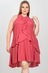 Junior Plus Size Baked Blush Draped-Ruffle Front Sleeveless Swing Midi Dress / 2-2-2 - Tasha Apparel Wholesale