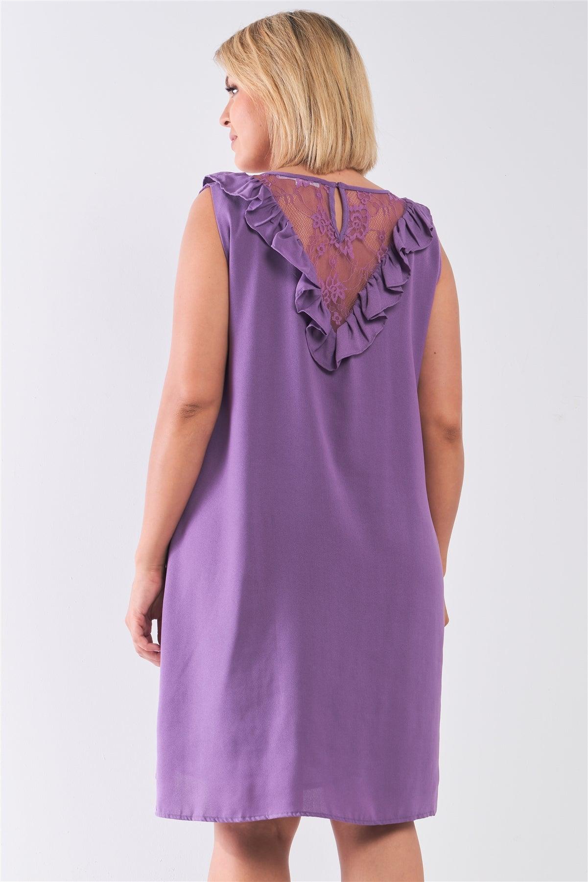 Junior Plus Size Purple Lace Insert Shift Mini Dress /2-2-2