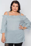 Boho Olive Plus Size Striped Cold-Shoulder Top /1-2-3 - Tasha Apparel Wholesale