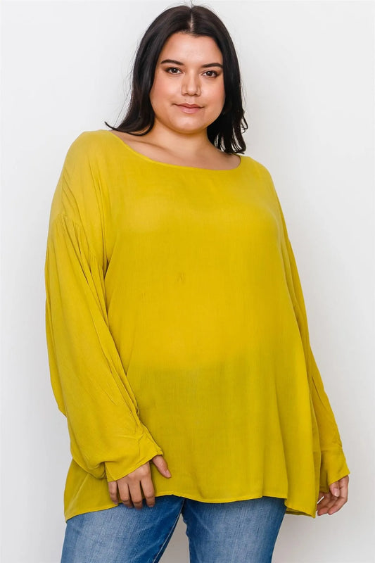 Boho Plus Size Lime Semi-Sheer Loose Top /2-2-2 - Tasha Apparel Wholesale