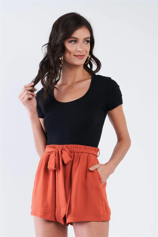 Rust Boho Self-Tie Shorts /1-2-2-1 - Tasha Apparel Wholesale