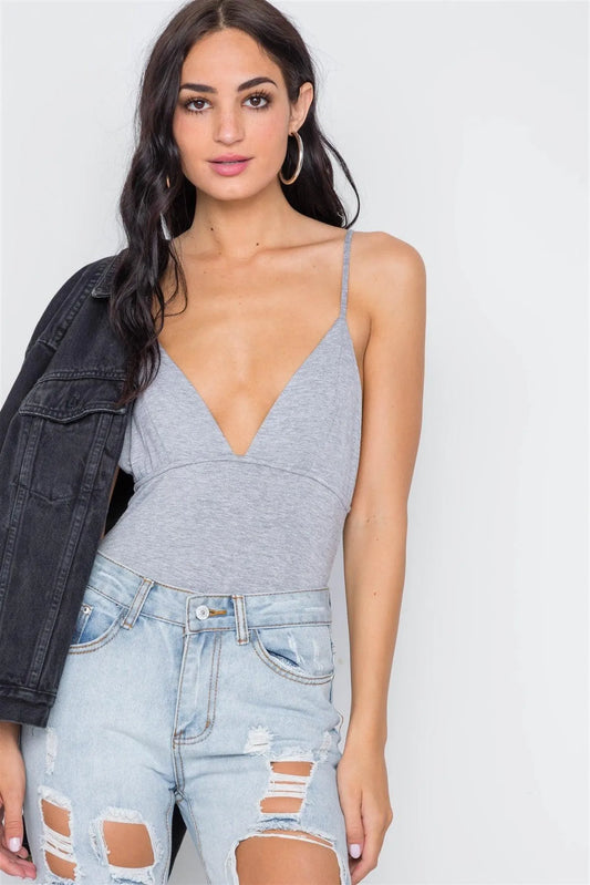 Slinky Plunge Solid Cami Bodysuit /3-2-1 - Tasha Apparel Wholesale