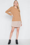 Taupe Knit Combo Long Sleeve Sweater Dress /3-3