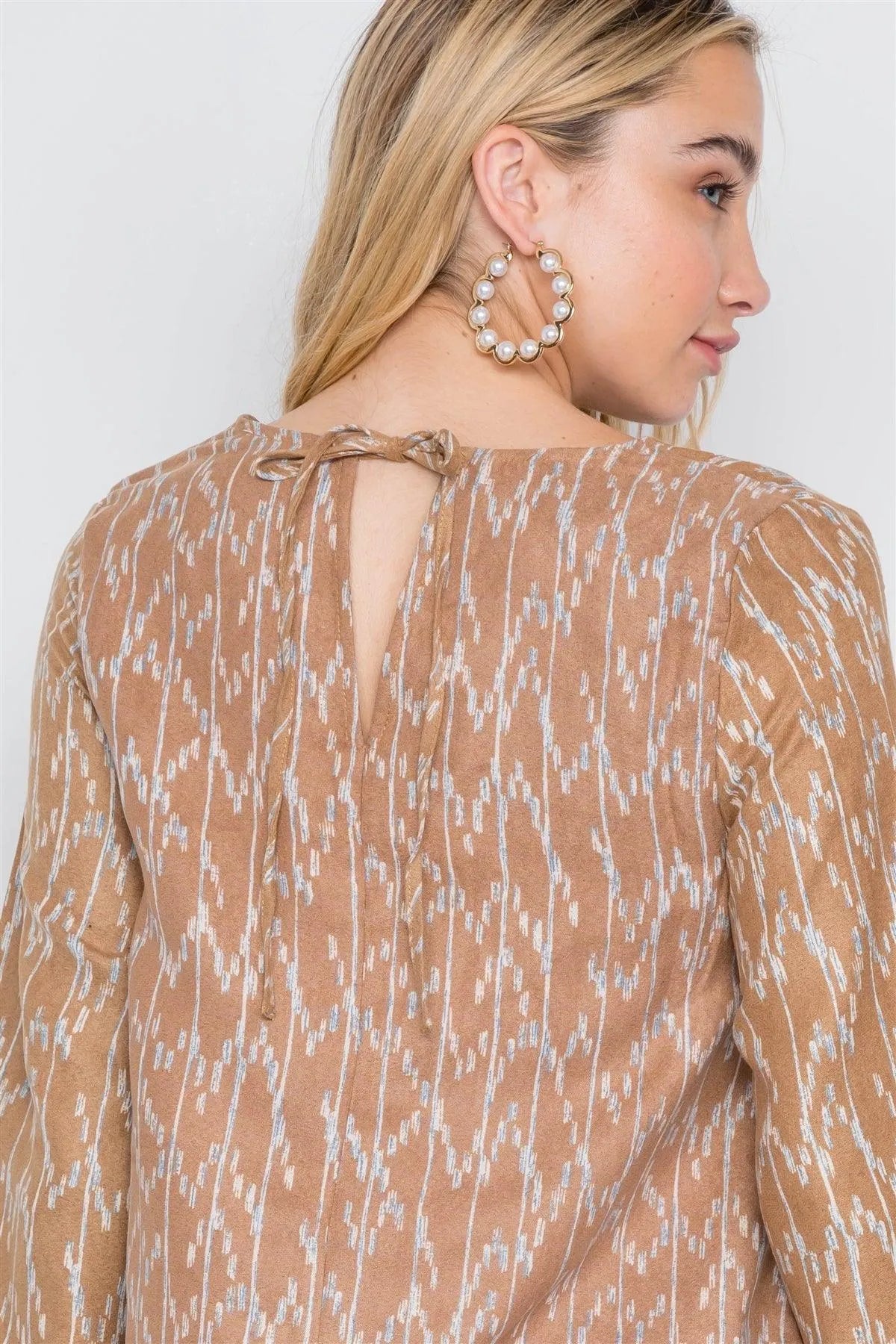 Camel Long Sleeve Abstract Print Dress /1-1-1 - Tasha Apparel Wholesale