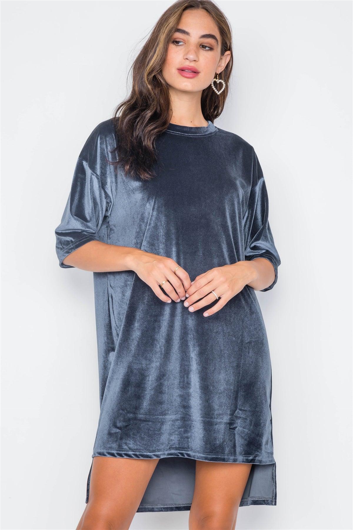 Midnight Velvet Oversized Short Sleeve Shirt Dress / 2-2-2