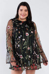 Junior Plus Size Black Floral Mix Sheer Mock Lace Neck Mini Dress /3-2-1 - Tasha Apparel Wholesale
