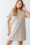 Junior Plus Taupe Animal Print Short Sleeve Mini Dress /3-2-1 - Tasha Apparel Wholesale