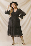 Junior Plus Black Polka Smoked Button-Up Flare Hem Midi Dress /2-3-2 - Tasha Apparel Wholesale