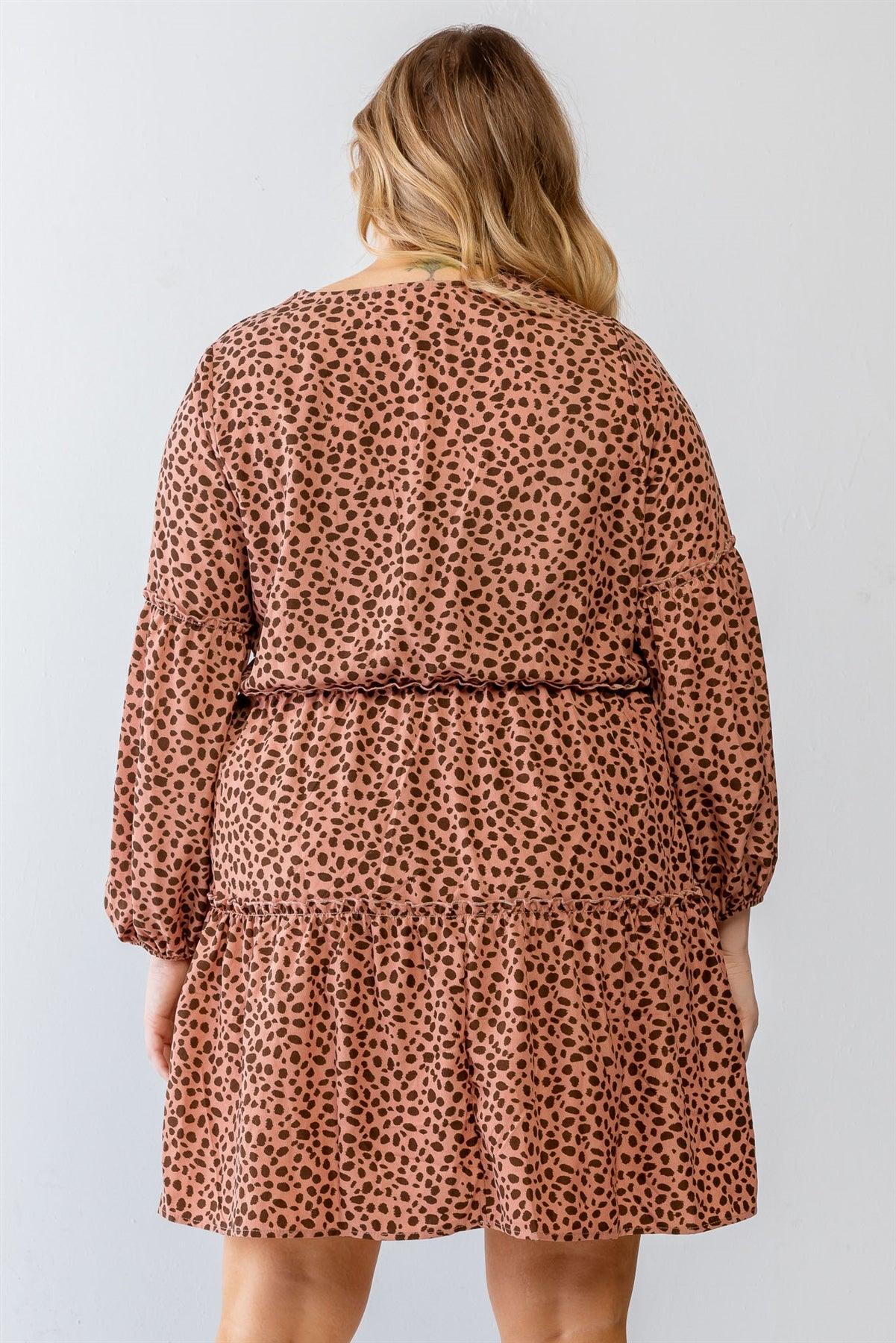 Blush Leopard Print V-Neck Flare Hem Mini Dress