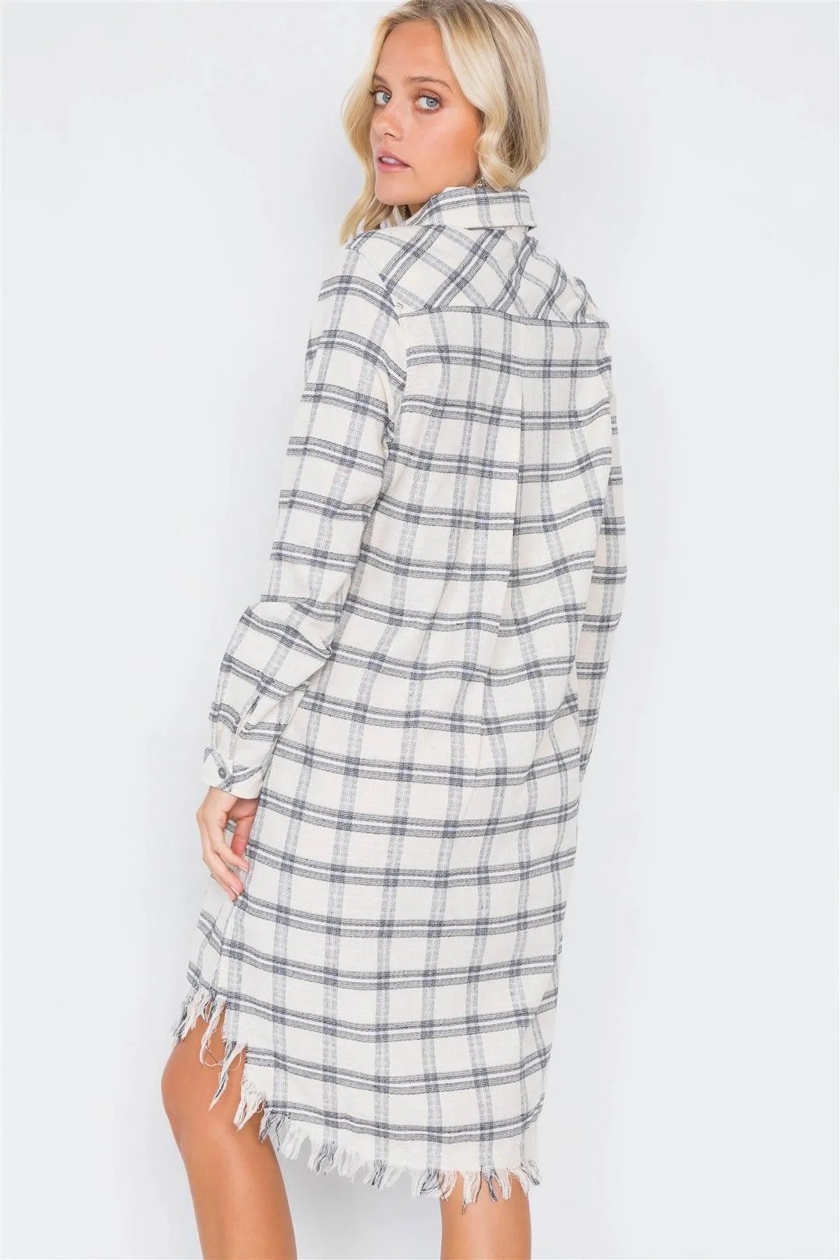 ivory plaid dress Bella Dahl Cap Sleeve Maxi Shirt Dress - M - Ivory Check Plaid - Women's Dresses