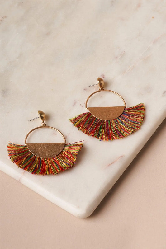 Bronze Multi Festive Fringe Dangle Earrings /3 Pairs - Tasha Apparel Wholesale