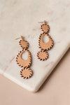 Tan Baseball Stitched Vegan Leather Earrings /3 Pairs - Tasha Apparel Wholesale