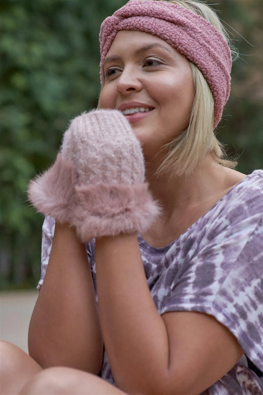 Pink Faux Shearling Fur Turban Twist Headband /3 Pieces - Tasha Apparel Wholesale