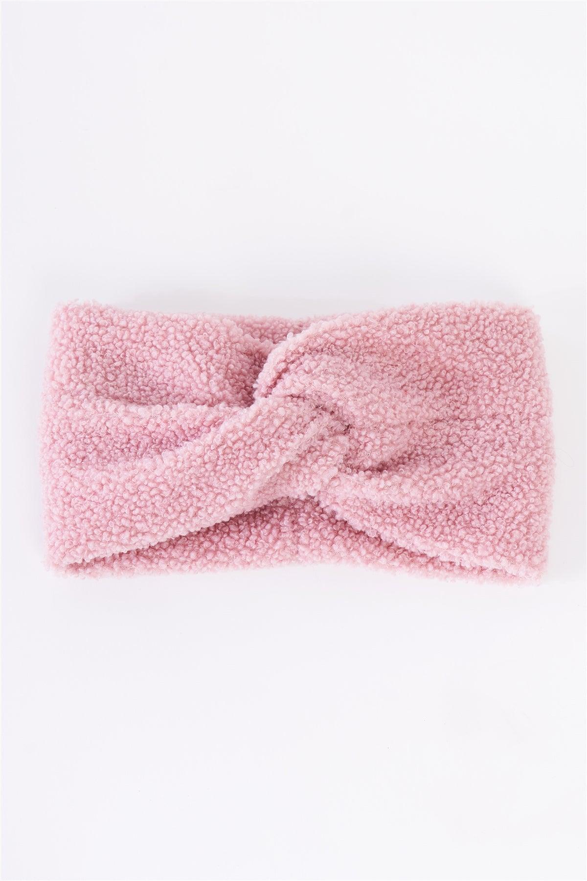 Pink Faux Shearling Fur Turban Twist Headband /3 Pieces