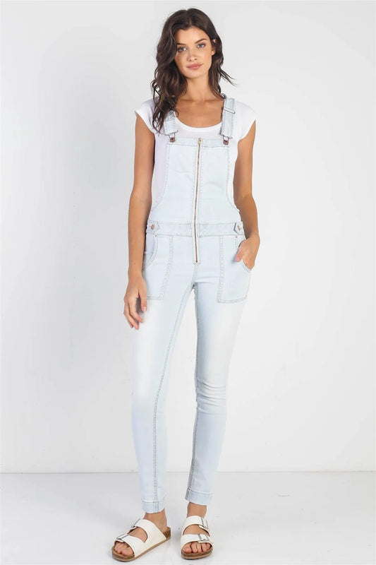 Light Denim Cotton Zip-Up Skinny Leg Overall /2-2-2-1 - Tasha Apparel Wholesale