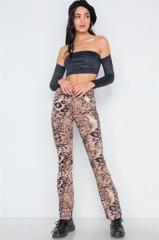 Brown Animal Print Flare Pants /2-2-2-2-1 - Tasha Apparel Wholesale