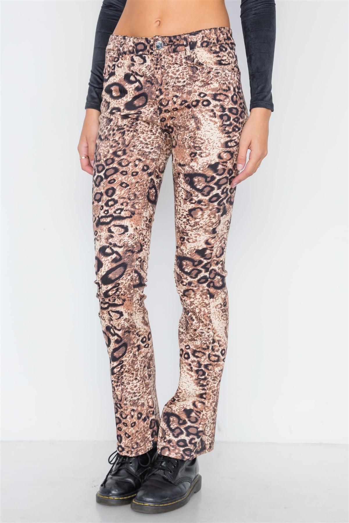 Brown Animal Print Flare Pants /2-2-2-2-1