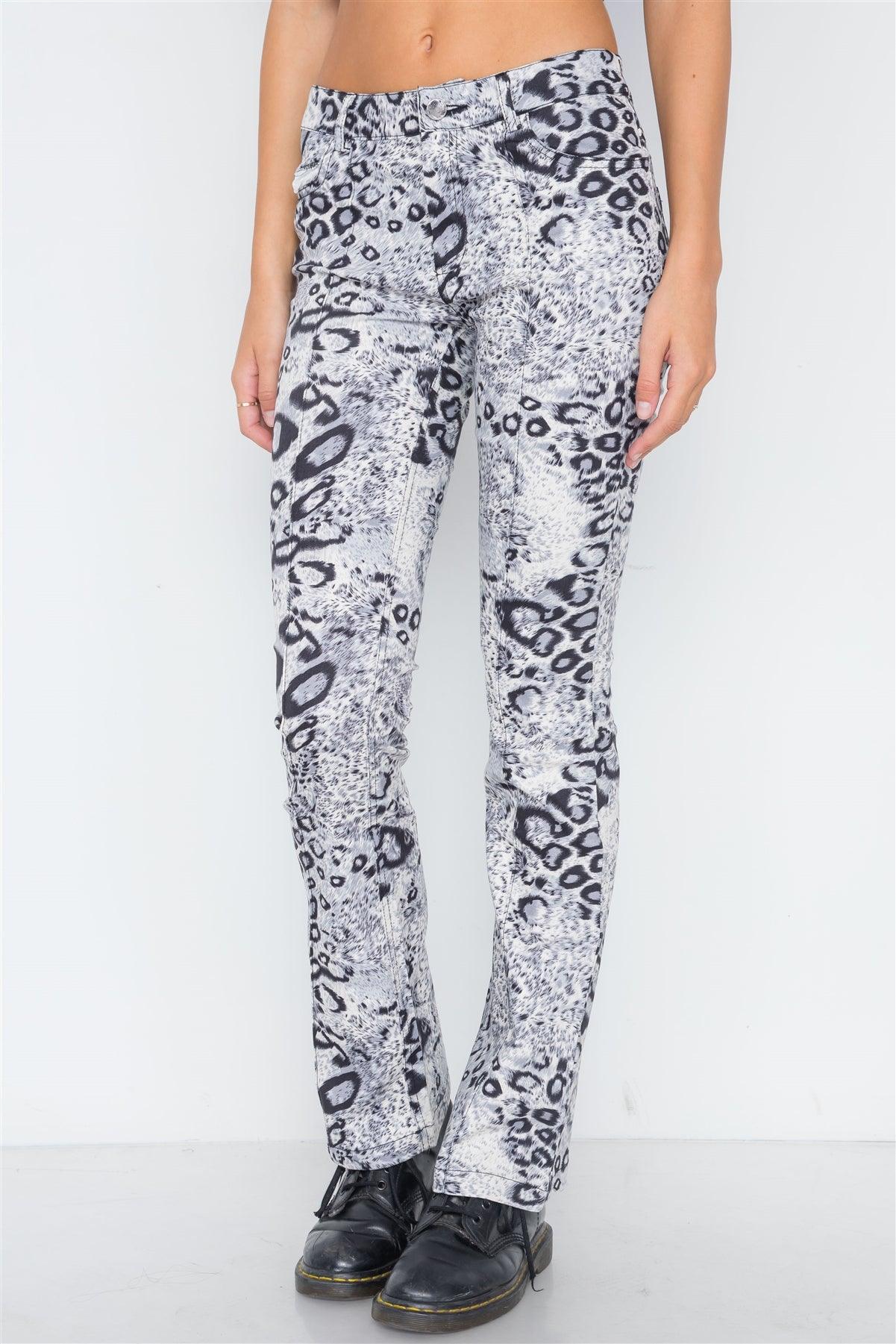 Grey Animal Print Flare Pants /2-2-2-2-1