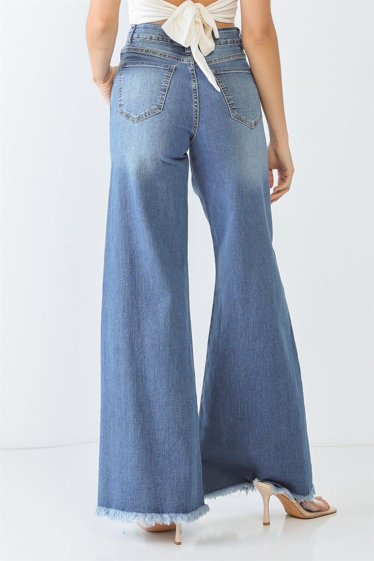 Denim Cotton Cut-Out Five Pocket High Waist Flare Jeans /4-3-2-1