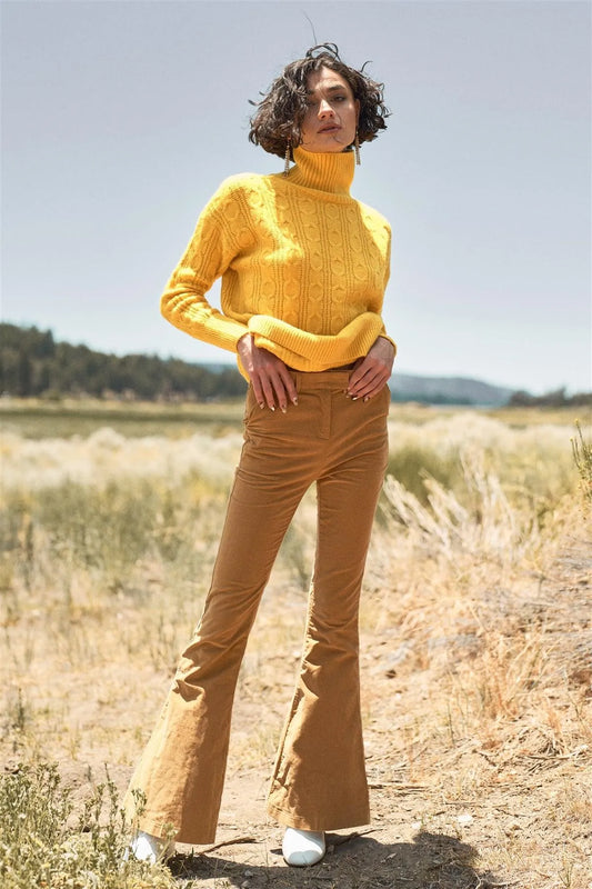 Camel Corduroy High-Waisted Flare Leg Pants /3-2-1 - Tasha Apparel Wholesale
