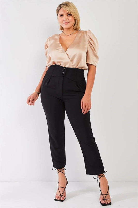 Junior Plus Black High-Waisted Classic Pegged Pants /3-2-1 - Tasha Apparel Wholesale