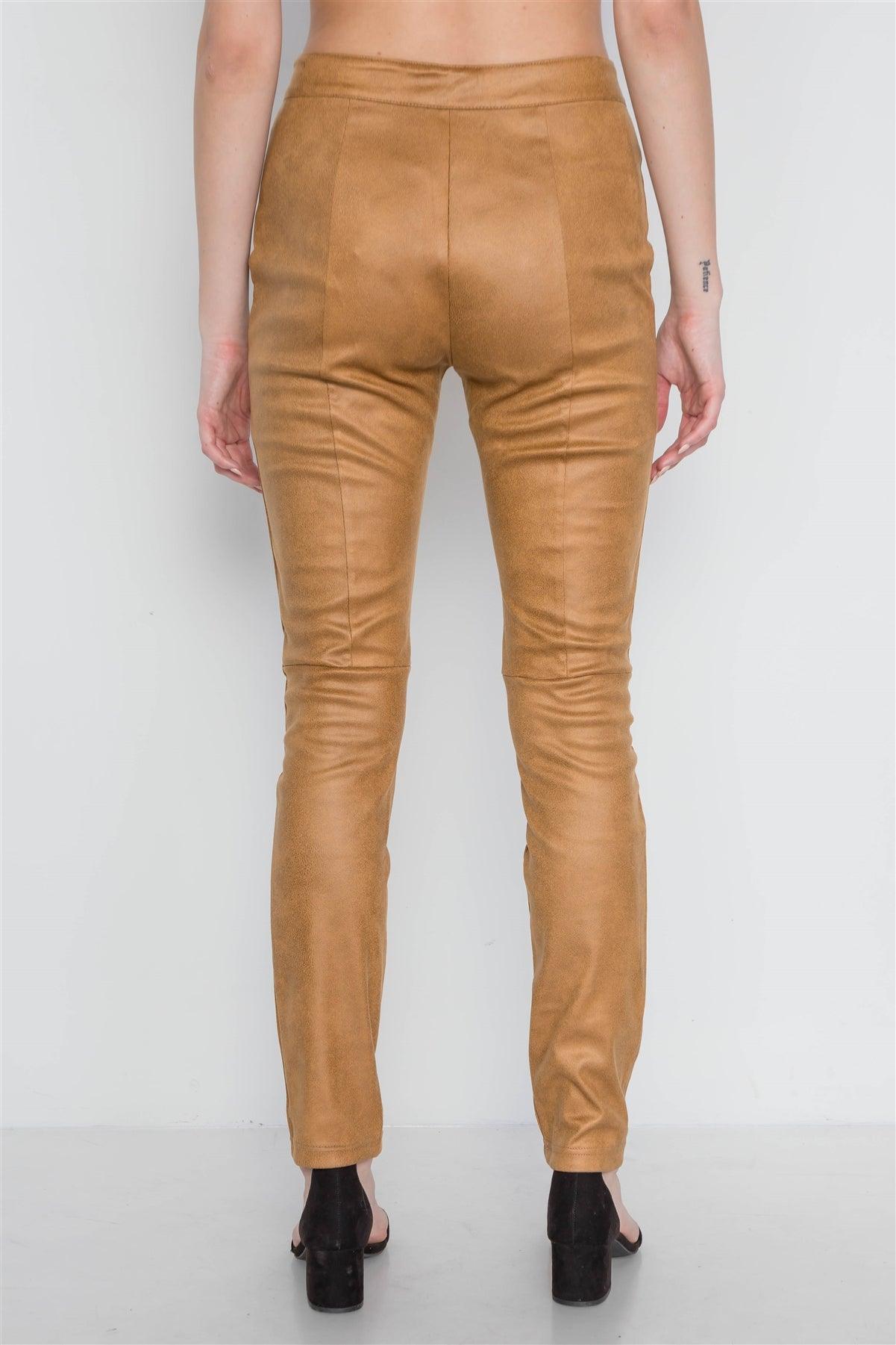 Camel Mid-Rise Faux Suede Skinny Pants /2-2-2