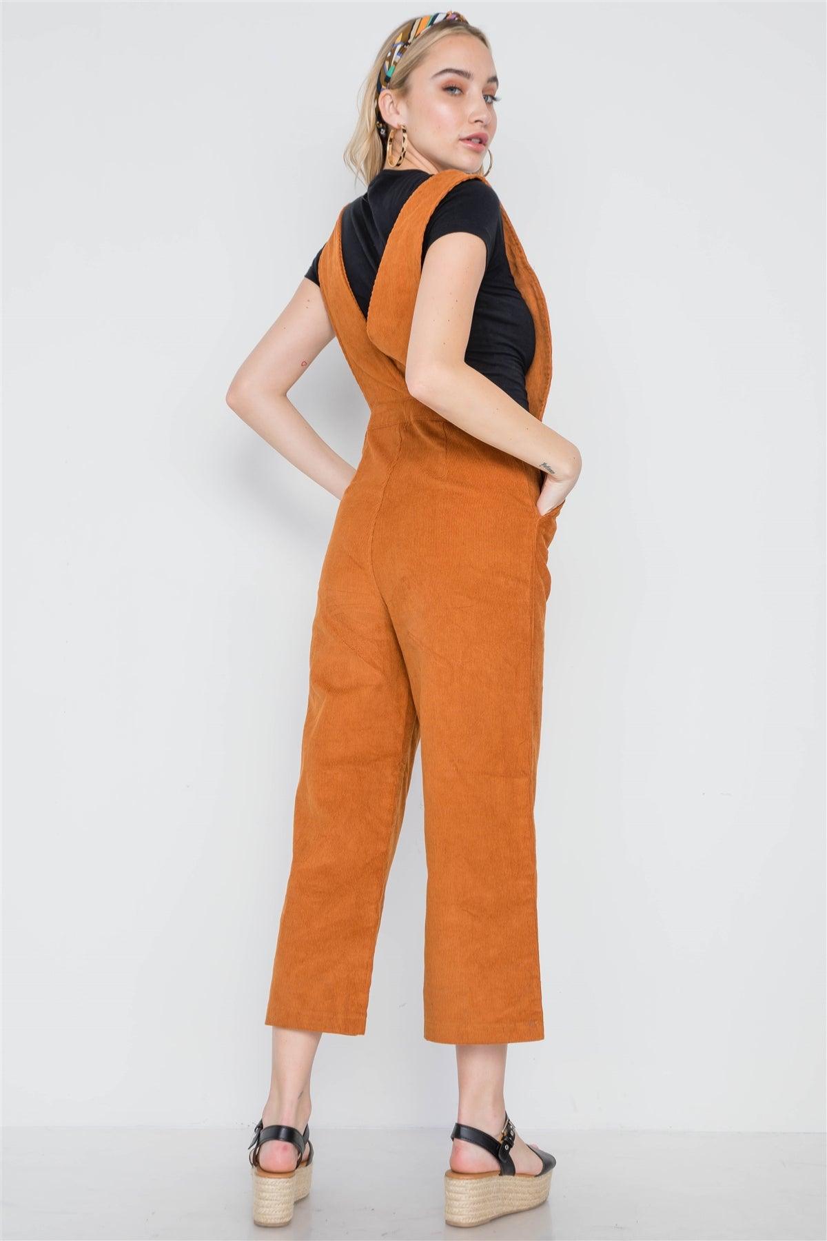 Camel Corduroy Button Front Ankle Length Overall /1-1-1